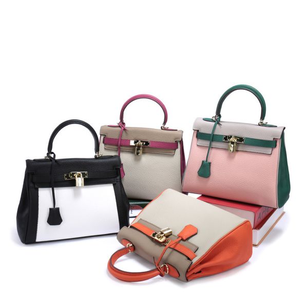 

hand color matching litchi pattern women's cow leather one shoulder straddle bag