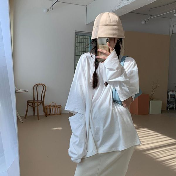 

spring autumn hollow out long sleeve casual style hipster white t shirts fashion loose oversize tees o-neck female women's t-shirt