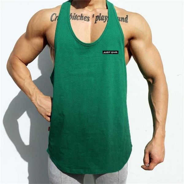 Just Gym Neue Marke Kleidung Herren Mesh Fitness Stringer Tank Top Männer Bodybuilding Weste Laufen Vesr Workout Ärmelloses Shirt 210421