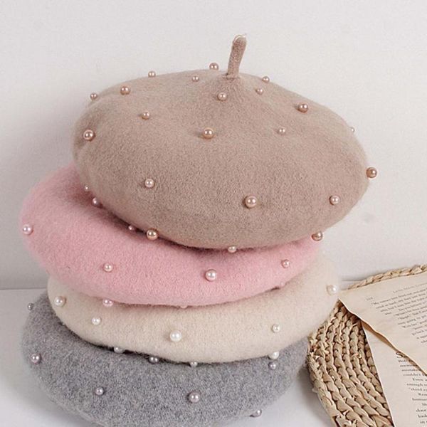 

caps & hats chic children hat comfortable classic solid color faux pearl decor baby beret, Yellow