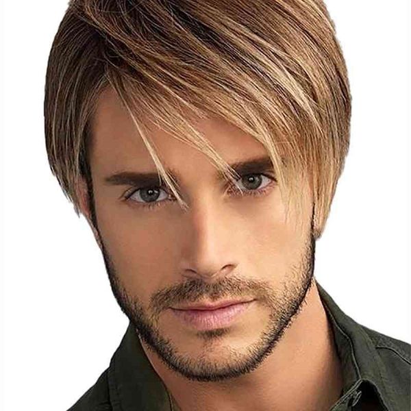 

oblique men's fashion wig bangs short hair red rose net, Black