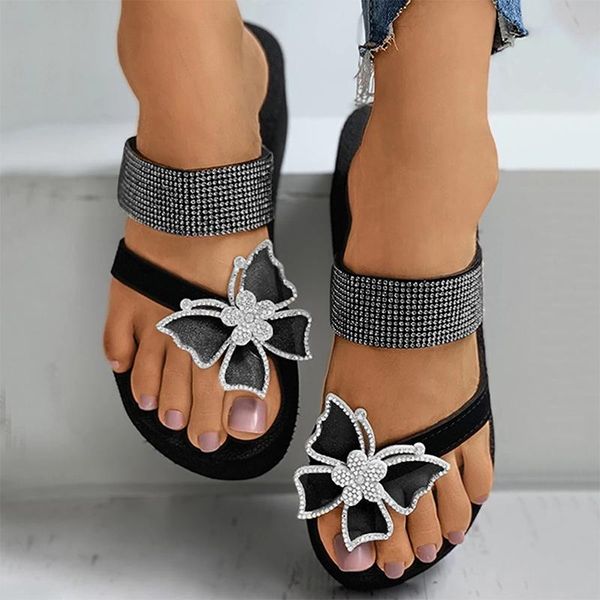 

women's summer slippers women platform rhinestone butterfly shoes open toe ladies fashion comfortable elegant shoe 2021, Black