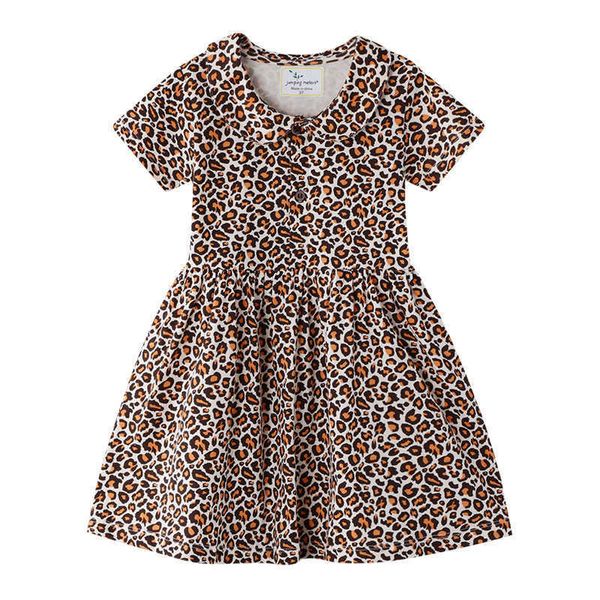 Jumping Meters Kinder Leopard Print Mädchen Kleider Sommer Kragen Baby Baumwolle Kleidung Kurzarm Kinder Tutu 210529