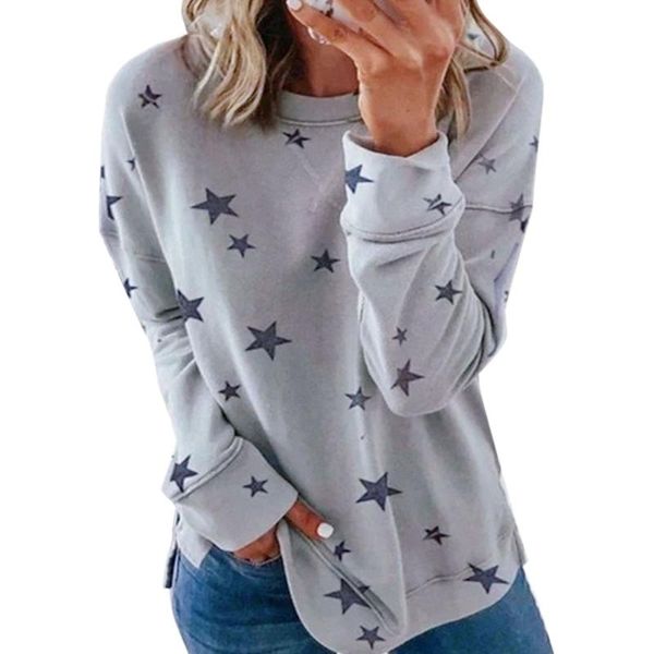 

women casual crewneck star print sweatshirt long sleeve pullover loose tunic outdoor sport fashion autumn winter streetwear women's hoo, Black