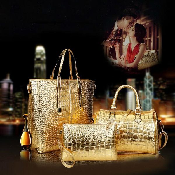 

evening bags elegant bag fashion pu leather women handbags luxury designer crocodile pattern 3 pieces sets shoulder tote