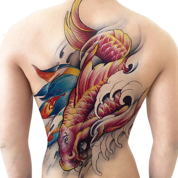 

full back carp tattoo paste color waterproof men and women lasting simulation sticker