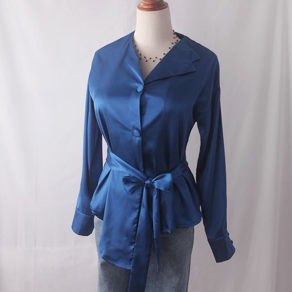 

autumn fashion women's long sleeves irregular v neck bow slik shirts female ol shirt blouse a3576 210428, White