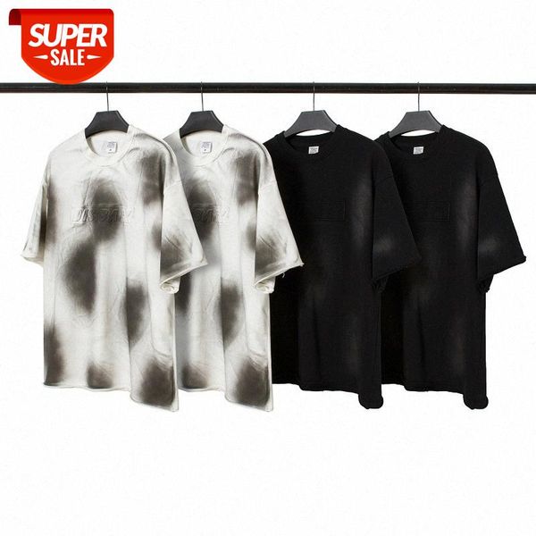 

three-dimensional letter embossing spray dyeing short-sleeved loose oversize bottoming t-shirt men #8x51, White;black