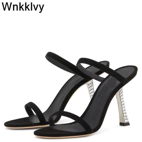 

dress shoes sandals women bling crystal high heel runway design slippers summer strappy 2021 sandalies feninina, Black