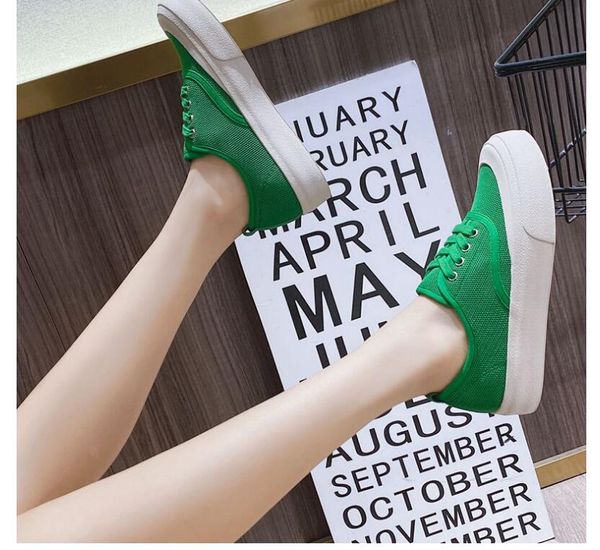 

womens knitted mesh lace up breathable summer student casual sport flats comfortable shoes 2.5cm heel casual loafers, Black