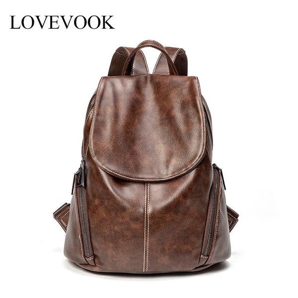 

outdoor bags lovevook women backpack vintage school bag for teenage girls pu leather anti-thief backpacks large capacity travel