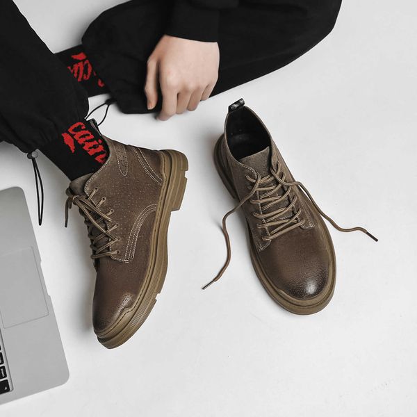 

spring and autumn martin boots men's fashion short versatile work clothes shoes 2021 british middle top, Black
