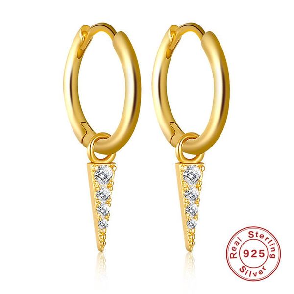 

other personality triangle charmed s925 sterling silver hoop piercing earrings for women female chic crystal street jewelry party, Golden;silver