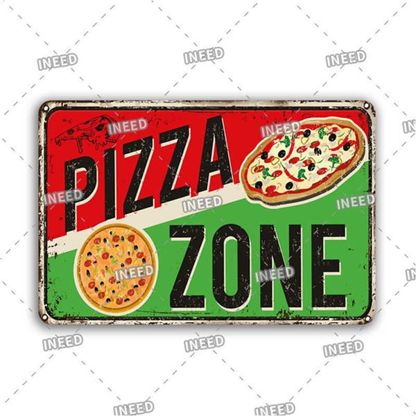 

chic pizza zone metal plaque sign vintage dogs tin poster popcorn metal painting personalized coffee bar kitchen wall deor