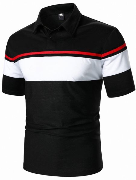 

men color block contrast tape polo shirt q8mr#, White;black