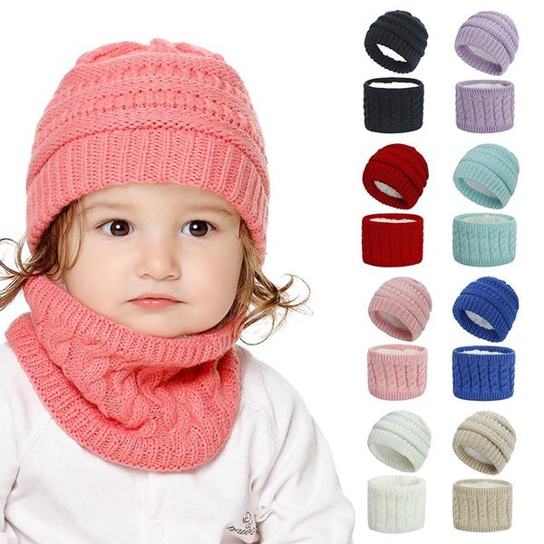 

caps & hats baby hat scarf suit autumn winter knitteed kids set velvet thickened infant cotton neck, Yellow