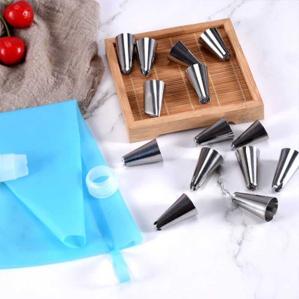 

baking & pastry tools 26pcs/set silicone bag tips kitchen diy icing piping cream reusable bags +6/+14/+24 nozzle set cake decorating