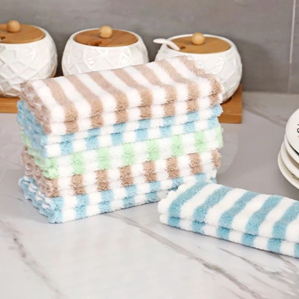 

cleaning towel multifunctional dishwashing cloths anti-grease cloth wave/stripe random color kitchen rag coral velvet 25*25cm