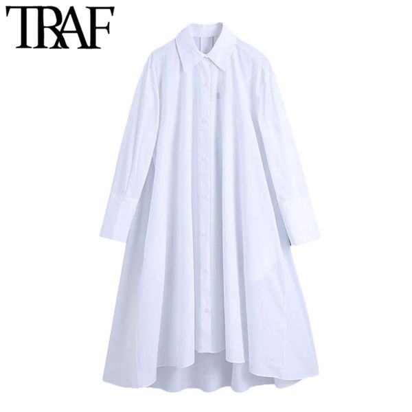 

women fashion loose asymmetric blouses vintage long sleeve button-up female shirts blusas chic overshirts 210507, White