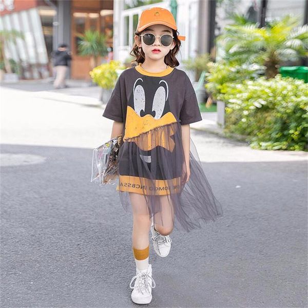 

girl's dresses 3-10 years teens kids mesh for girls cartoon print dress summer children cute clothes, Red;yellow