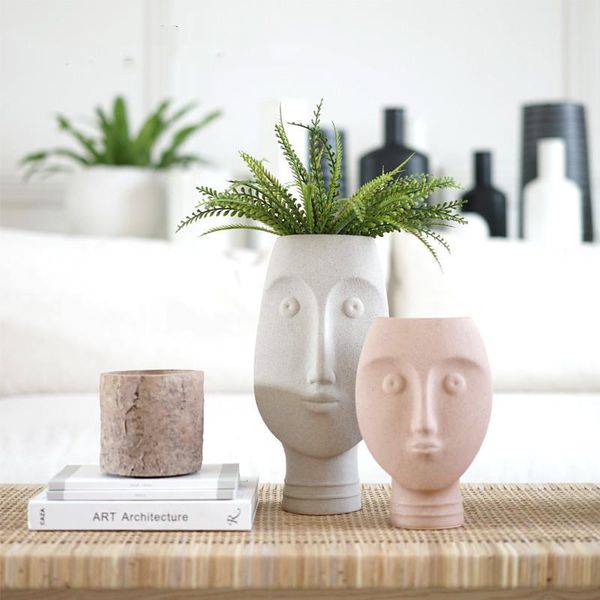 

vases nordic for flowers home decoration accessories modern ceramic flower white vase man face small plant art planters pot