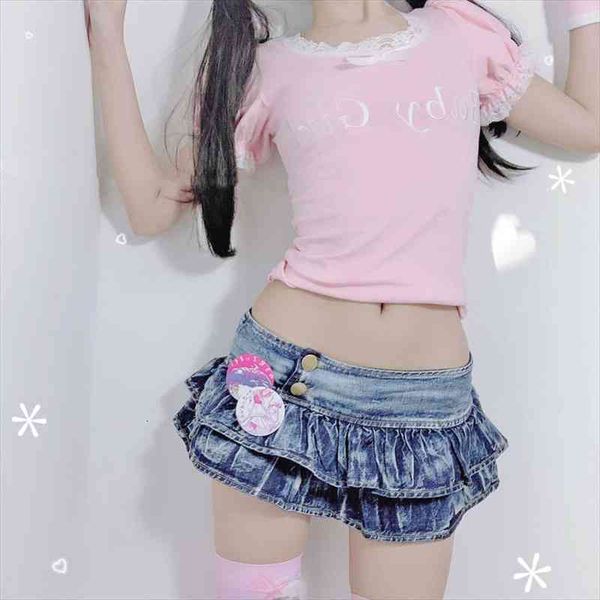 

japanese girl pleated super mini denim low waist a line bud skirt solid night club party wear skirt punk style, Black