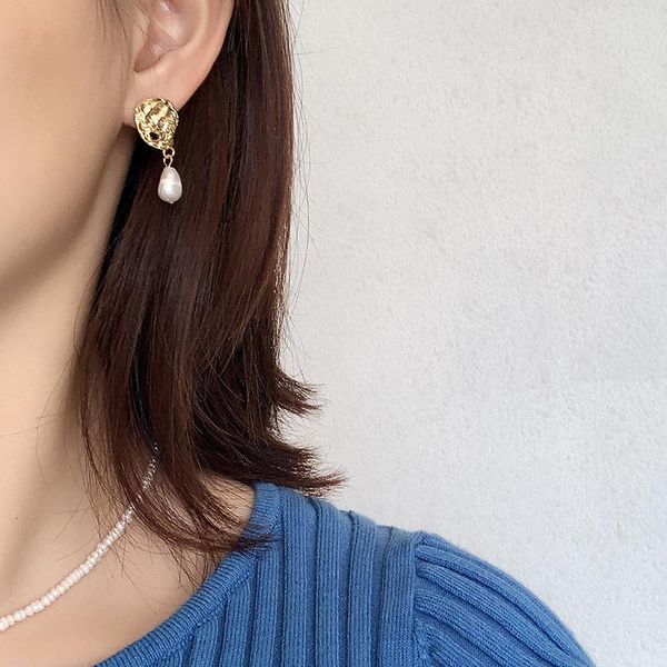 

other ghidbk 925 sterling silver natural freshwater pearls charm stud earrings hammered baroque pearl earring dainty elegant ins studs, Golden;silver