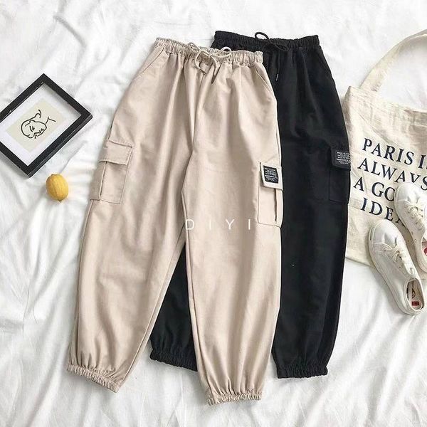

women's pants & capris missmeow cargo women summer high waist joggers casual plus size trousers pantalones mujer, Black;white