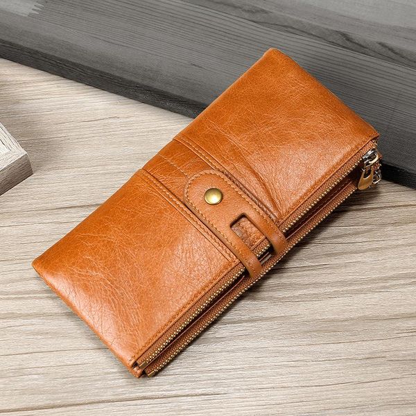 

wallets vintage genuine leather men wallet female cell phone pocket long purses hasp oil wax lady coin purse card holder, Red;black