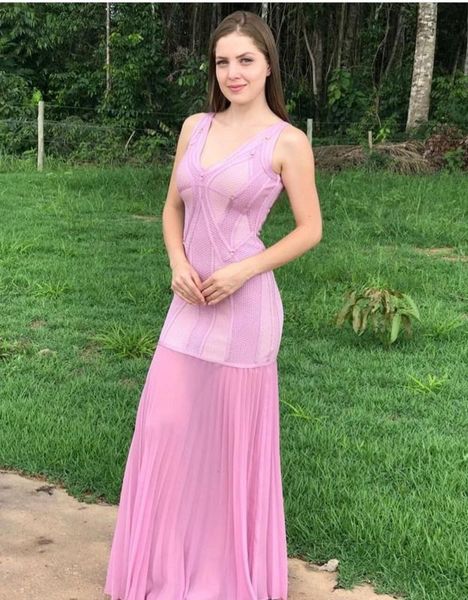

dress pink v-neck mesh jacquard long rayon bandage elegant club party dress, Black;gray