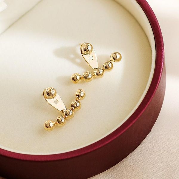 

stud fashion ball bead back earring for women five shiny beads circle golden/white female piercing accessories gifts, Golden;silver