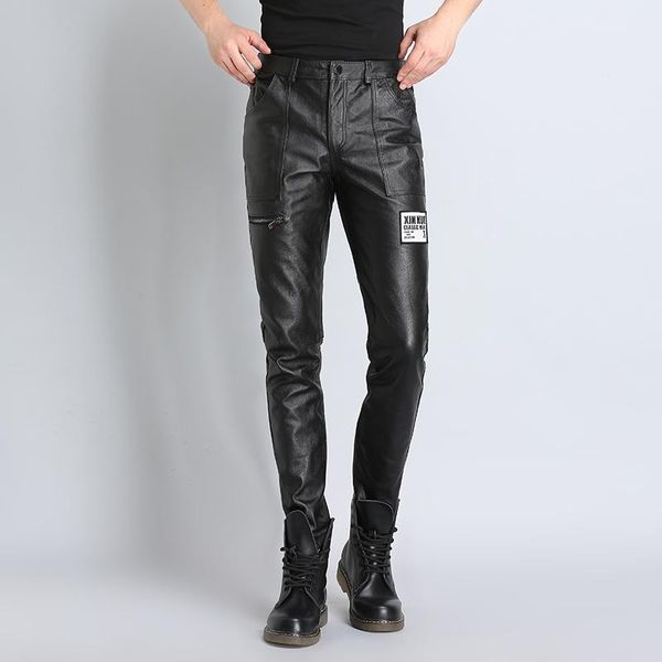 

men's genuine leather pants real sheepskin motorcycle biker fashion korean style streetwear black casual male trousers plus size