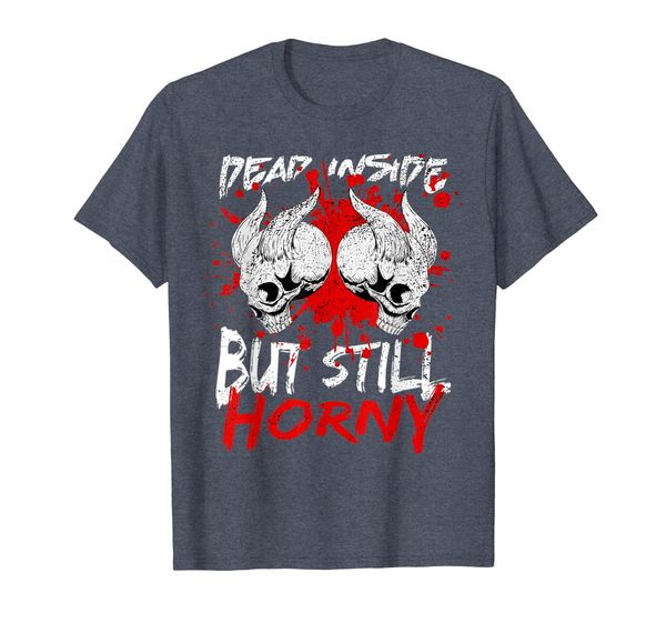 

distressed dead inside but still horny double skull tshirt, White;black