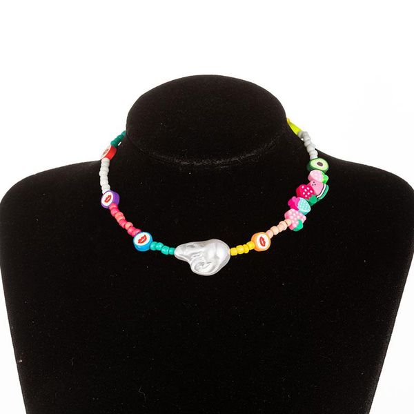 

chokers kmvexo fashion colorful fruit smile beads clavicle necklace 2021 baroque pearl choker necklaces for women girl bohemian jewelry, Golden;silver