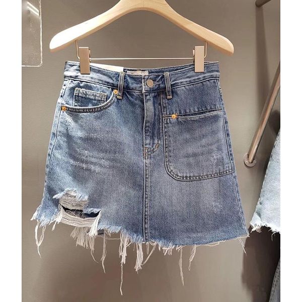 

skirts 2021 spring and summer edge irregular hole denim shorts all-match casual hakama female trend, Black