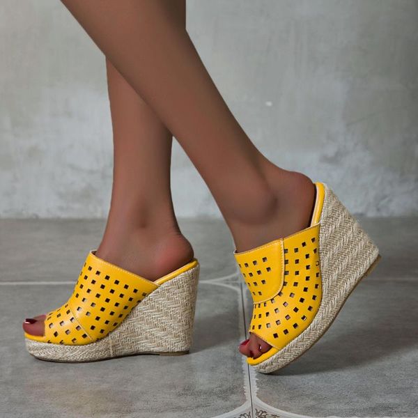 

peep toe slip-on super high heel wedges with platform non-slip sole summer leisure casual 2021 woman mules shoes plus size 34-50 dress, Black