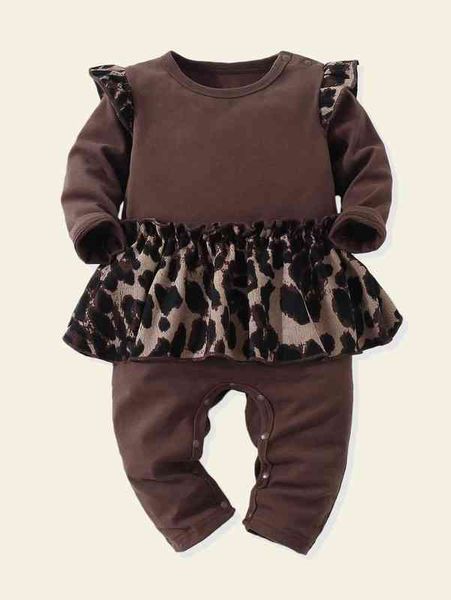 

baby leopard ruffle trim peplum waist jumpsuit she, Blue