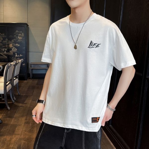

pure cotton short t-shirt summer 2021 new t-shirt fashion brand ins loose half sleeve shirt men's wear, White;black