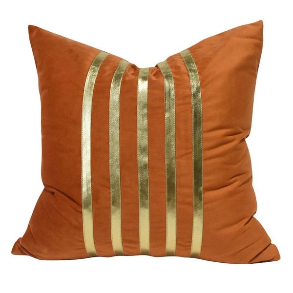

cushion/decorative pillow orange short plush cushion cover golden stripes stitching decorative pillowcase light luxury el home sofa throw pi