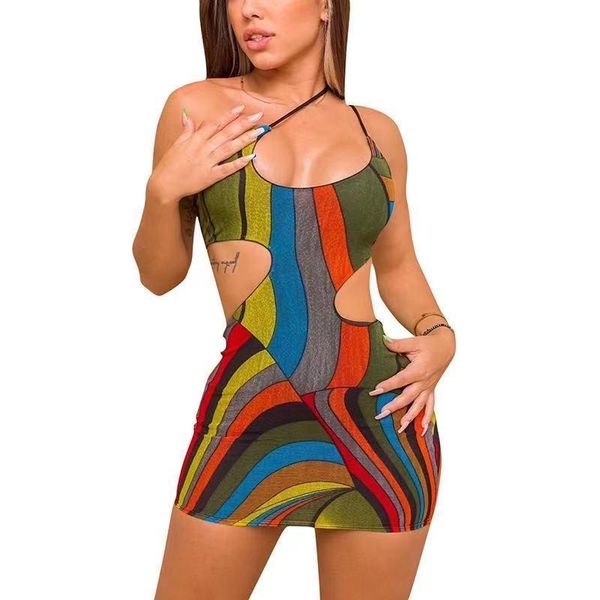 

casual dresses fashion print hollow out slant shoulder halter backless slim fit hip women bodycon dress, Black;gray