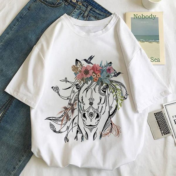 

women's t-shirt horse paint graphic print women harajuku aesthetic white tshirt tee 2021 summer fashion y2k manga female t shirt
