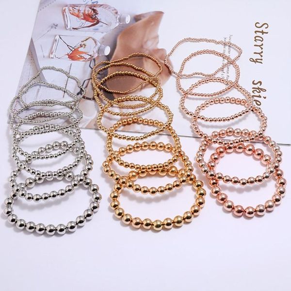 

beaded, strands 6 pcs retro simple round beads bracelets elastic stretch beaded bangles jewery, Black