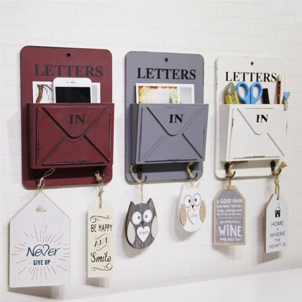 

hooks & rails wooden mail key holder wall mount organizer hanging letter container