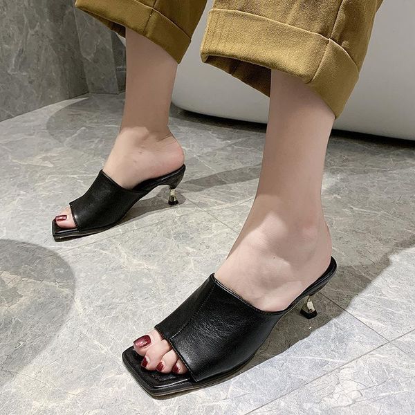 

dress shoes summer women high heels pu peep toe mid heel pumps breathable wedding non-slip ladies vintage plus size, Black