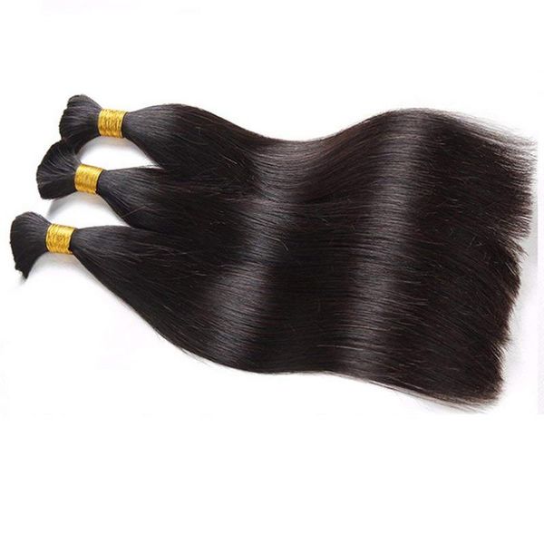 

human hair bulks long straight remy brazilian weave bulk natural color 100% silky for braiding no wefts, Black