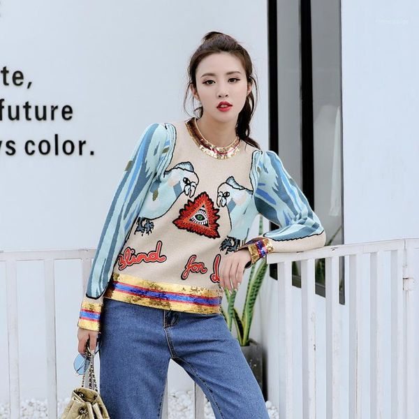 

women's jackets catwalk the spring tide models jacket sweaters gold glitter heavy embroidery parrots pattern star of same paragraph pri, Black;brown