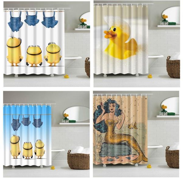 

cartoon shower curtains waterproof polyester fabric 3d bathroom yellow blackout long 180x200cm