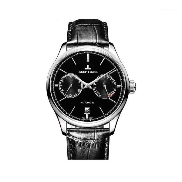 

wristwatches reef tiger mens automatic watches luxury male mechanical wristwatch waterproof sapphire power reserve leather strap date rga162, Slivery;brown