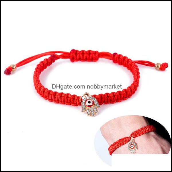 Charme Pulseiras Jóias Fatima Hamsa Hamsa Mal Olho Vermelho Corda Corda Corda Chapas Bangle para Mulheres Homens Moda Diy Handmade Drop