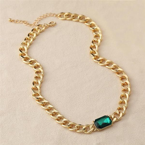 Chokers 17 km klassische geometrische rechteckige grüne Kristallkette Halskette für Frauen Männer ungewöhnliche Gold Chunky Choker Halsketten Schmuck